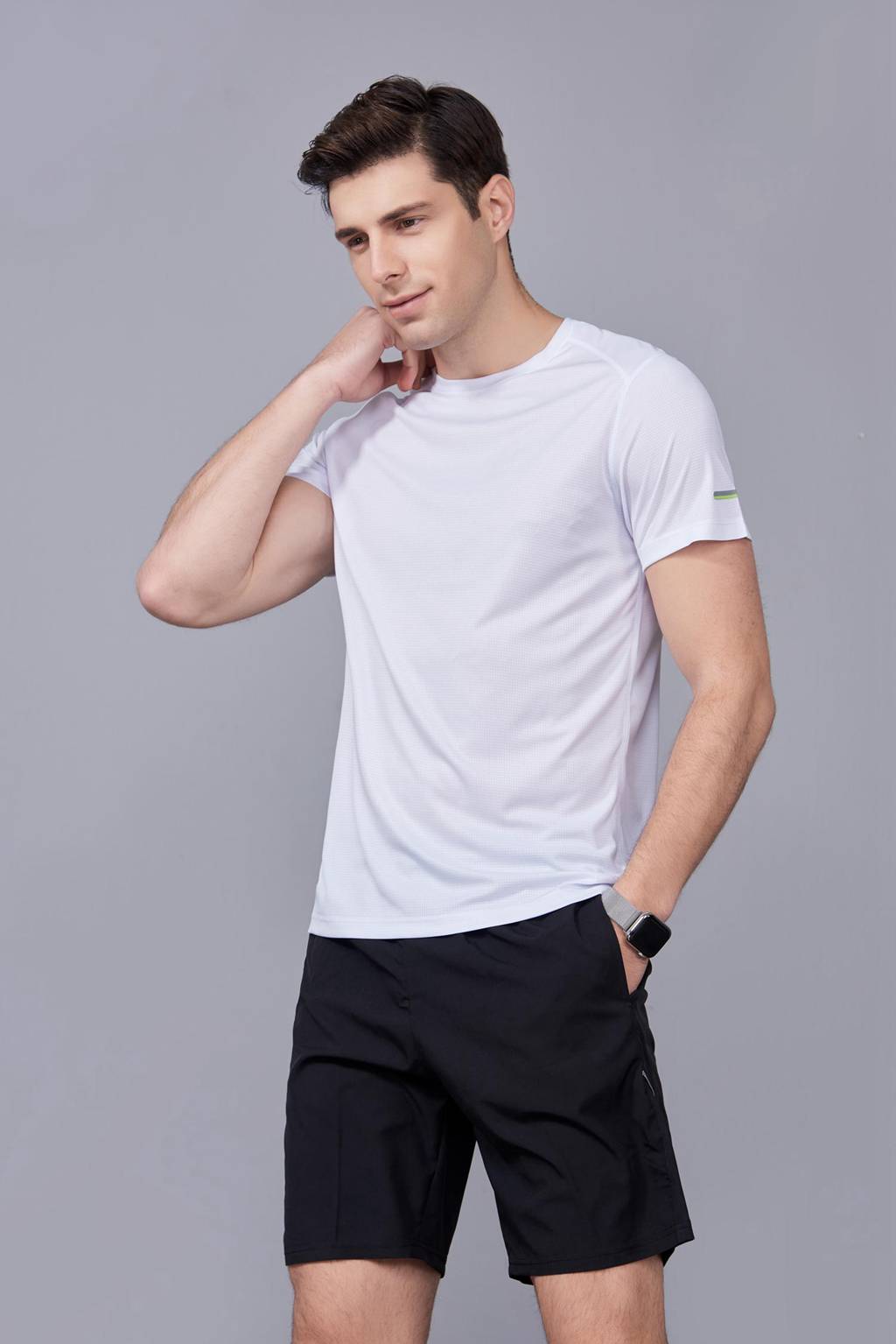 超彈力純色上衣 夏季男裝T恤文化衫 白色【圓領(lǐng)】